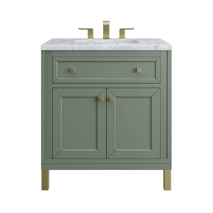 James Martin Vanities Chicago 30" Single Vanity, Smokey Celadon w/ 3 CM Carrara Marble Top