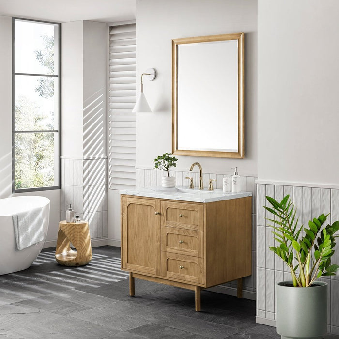 James Martin Vanities Laurent 36" Single Vanity, Light Natural Oak w/ 3 CM Ethereal Noctis Top