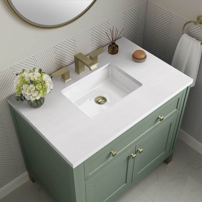 James Martin Vanities Chicago 36" Single Vanity, Smokey Celadon w/ 3 CM White Zeus Top