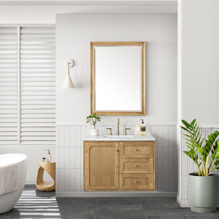 James Martin Vanities Laurent 36" Single Vanity, Light Natural Oak w/ 3 CM Ethereal Noctis Top