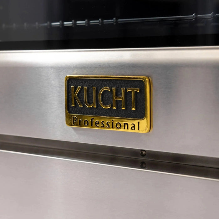 Kucht Horus 60-Inch Dual Fuel Range in Propane Gas with  8.4 cu. ft. Electric Oven & 8 Gas Burners in Stainless Steel with Gold Accents & Digital Thermostat (KXP60-GL/LP)