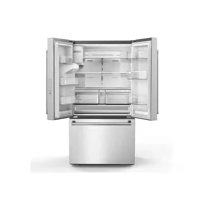 Kucht 4-Piece Appliance Package - 48-Inch Dual Fuel Range in Propane Gas, 36-Inch Refrigerator with Water Dispenser, Dishwasher & Under Cabinet Range Hood in Stainless Steel