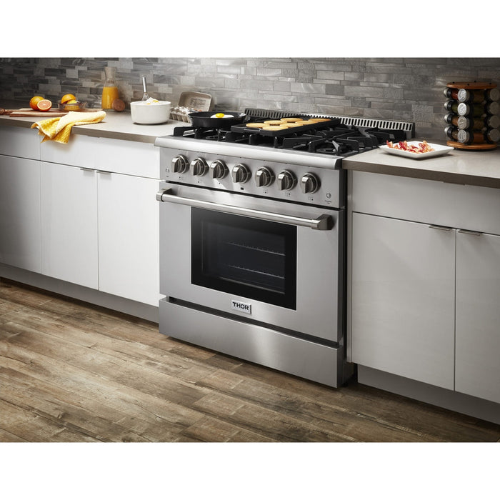 Thor Kitchen 36-Inch 5.2 cu. ft. Professional Gas Range in Stainless Steel (HRG3618U)