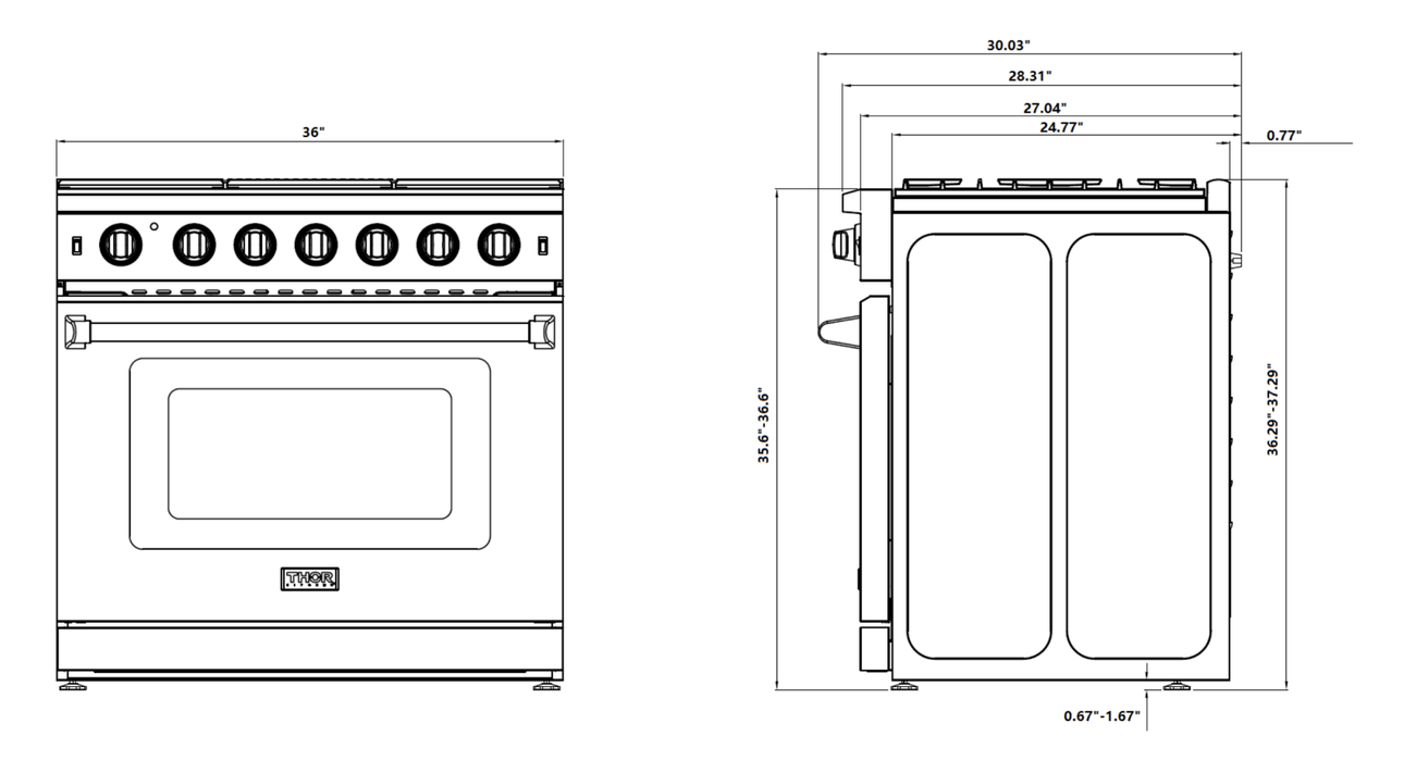 Thor Kitchen 36-Inch 6.0 Cu. Ft Single Oven Professional Gas Range in Stainless Steel (LRG3601U)