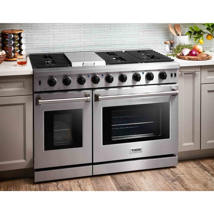 Thor Kitchen 48-Inch 6.8 cu. ft. Double Oven Gas Range in Stainless Steel (LRG4807U)