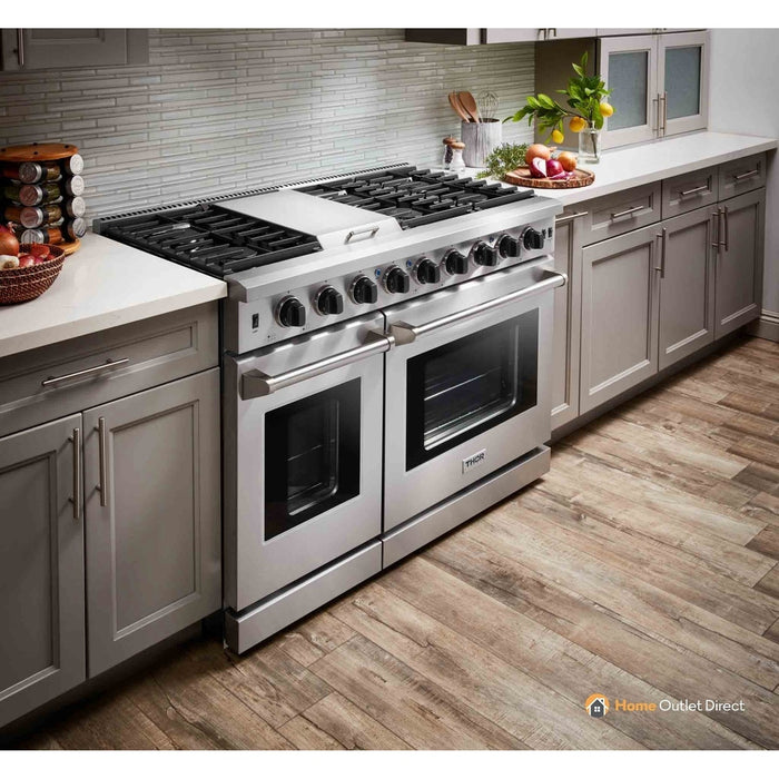 Thor Kitchen 48-Inch 6.8 cu. ft. Double Oven Gas Range in Stainless Steel (LRG4807U)