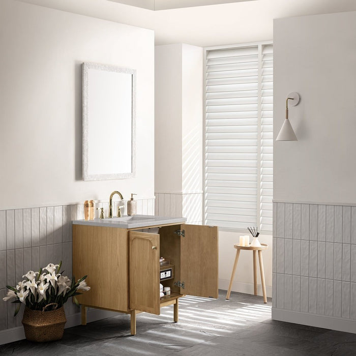 James Martin Vanities Laurent 30" Single Vanity, Light Natural Oak w/ 3 CM Eternal Serena Top