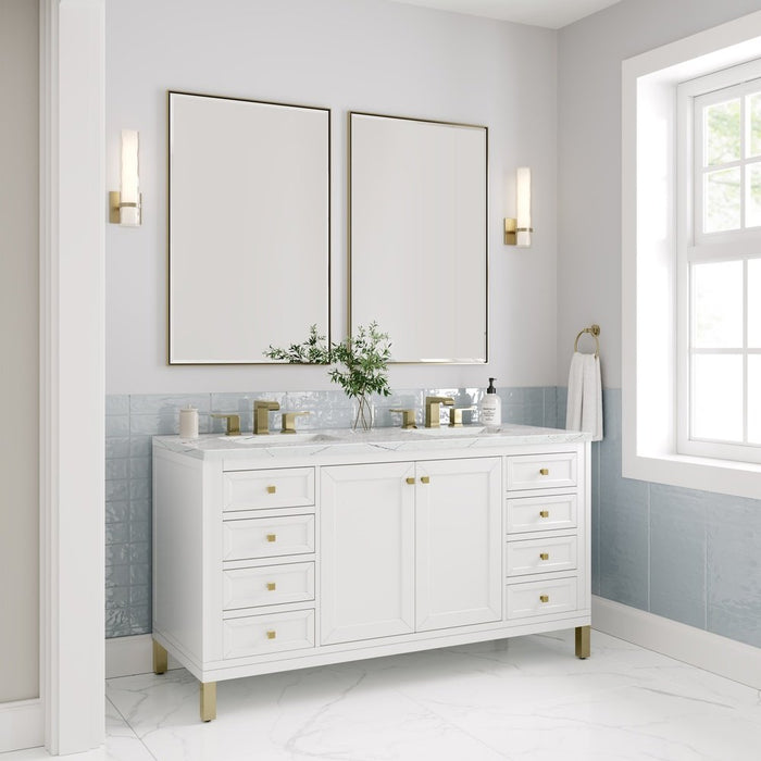 James Martin Vanities Chicago 60" Double Vanity, Glossy White w/ 3 CM Ethereal Noctis Top