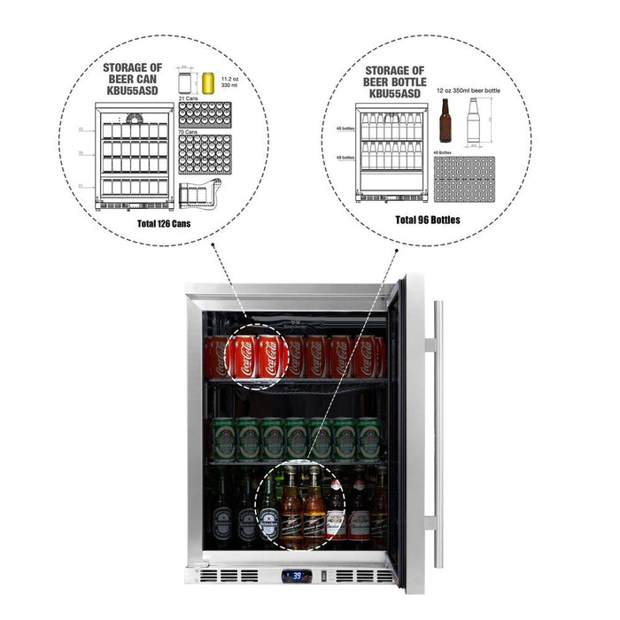 KingsBottle KBU55ASD LHH 24 Inch Outdoor Beer Fridge Cooler Stainless Steel