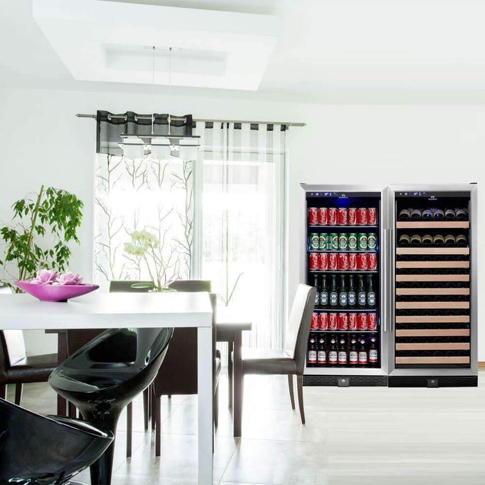 KingsBottle KBU100BW2 56" Upright Wine And Beverage Refrigerator Combo With Glass Door