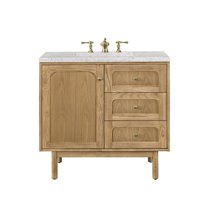 James Martin Vanities Laurent 36" Single Vanity, Light Natural Oak w/ 3 CM Eternal Jasmine Pearl Top