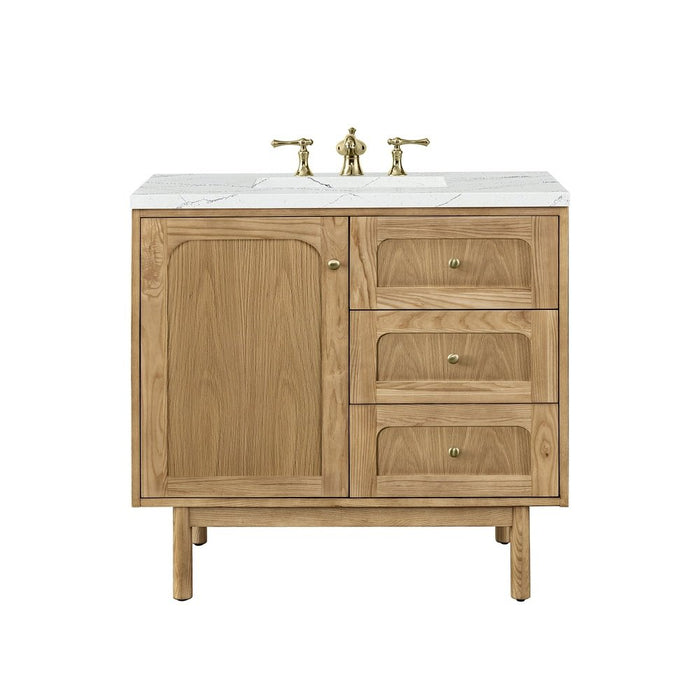 James Martin Vanities Laurent 36" Single Vanity, Light Natural Oak w/ 3 CM Ethereal Noctis Top