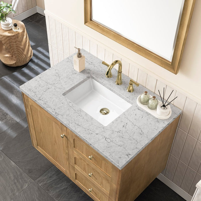 James Martin Vanities Laurent 36" Single Vanity, Light Natural Oak w/ 3 CM Eternal Jasmine Pearl Top