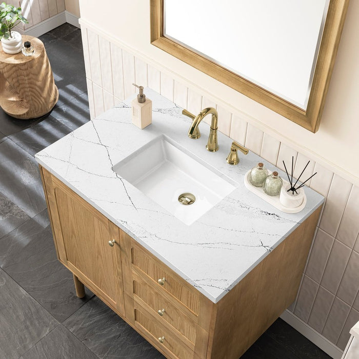 James Martin Vanities Laurent 36" Single Vanity, Light Natural Oak w/ 3 CM Ethereal Noctis Top