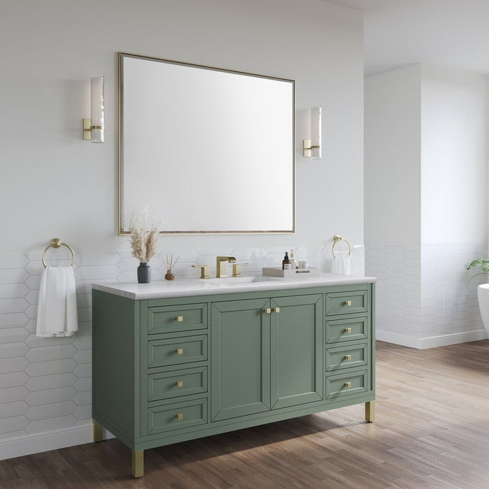 James Martin Vanities Chicago 60" Single Vanity, Smokey Celadon w/ 3 CM Arctic Fall Top