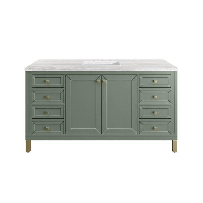 James Martin Vanities Chicago 60" Single Vanity, Smokey Celadon w/ 3 CM Arctic Fall Top