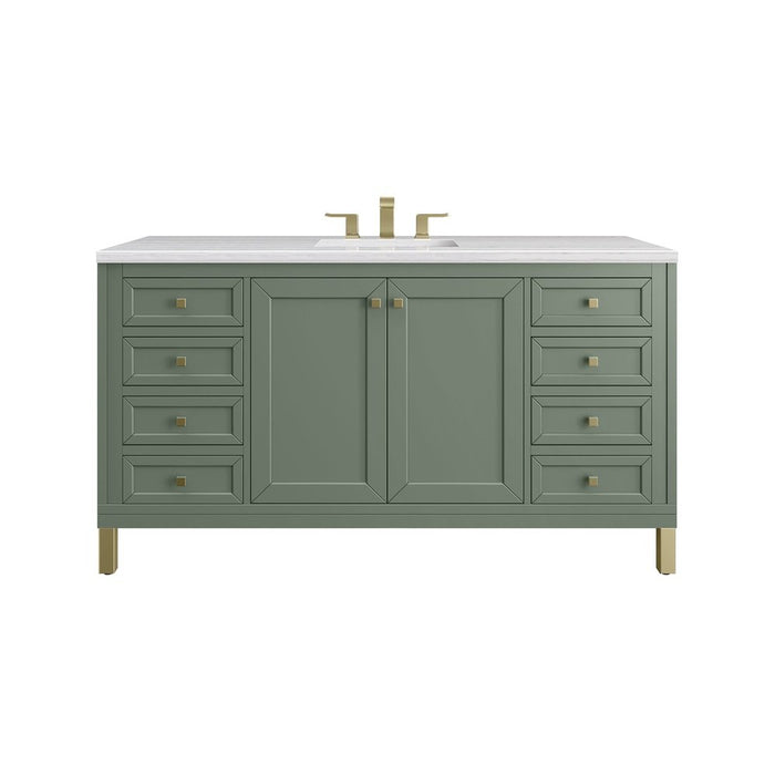 James Martin Vanities Chicago 60" Single Vanity, Smokey Celadon w/ 3 CM Arctic Fall Top