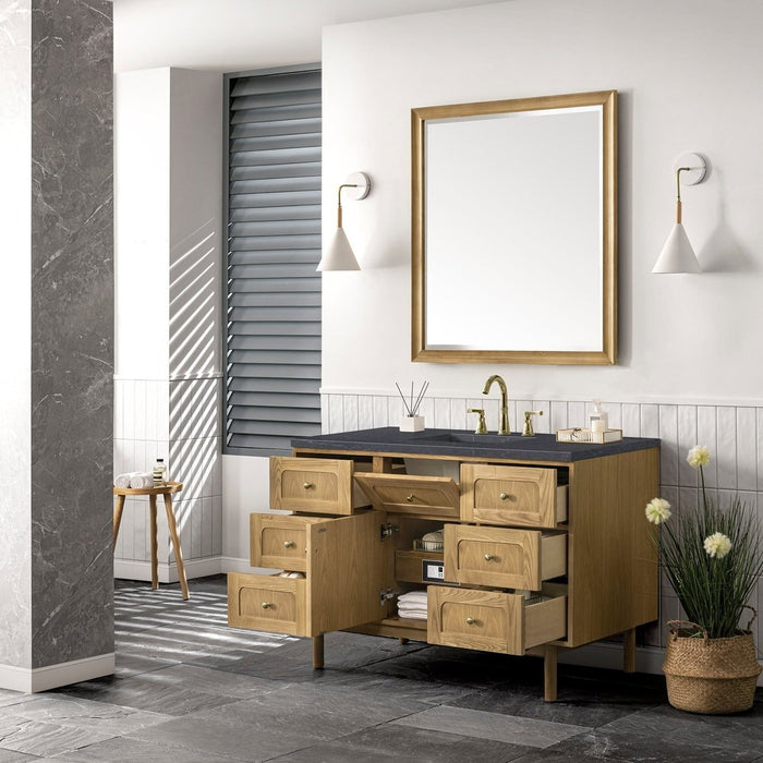 James Martin Vanities Laurent 48" Single Vanity, Light Natural Oak w/ 3 CM Charcoal Soapstone Top