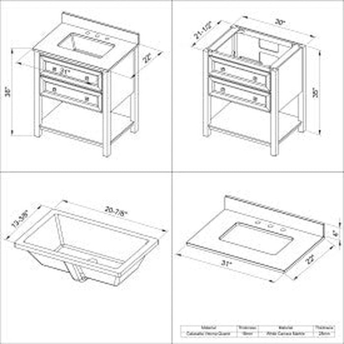 Jeffrey Alexander 30" Hale Blue Adler Vanity, Calacatta Vienna Quartz Vanity Top, undermount rectangle bowl