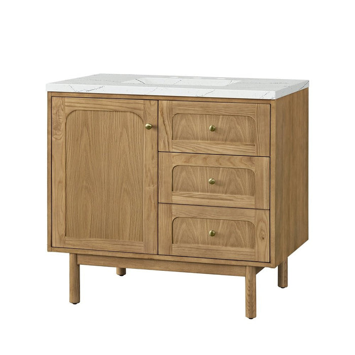 James Martin Vanities Laurent 36" Single Vanity, Light Natural Oak w/ 3 CM Ethereal Noctis Top