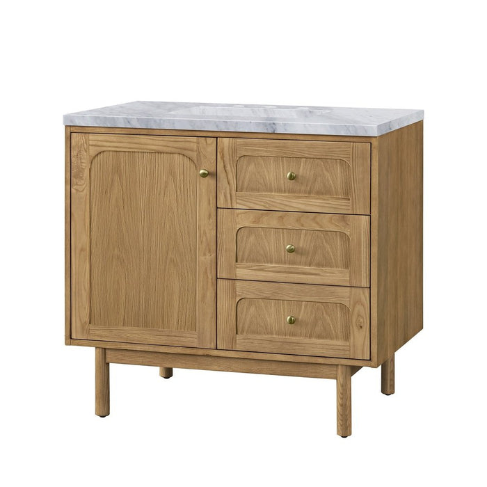 James Martin Vanities Laurent 36" Single Vanity, Light Natural Oak w/ 3 CM Carrara Marble Top