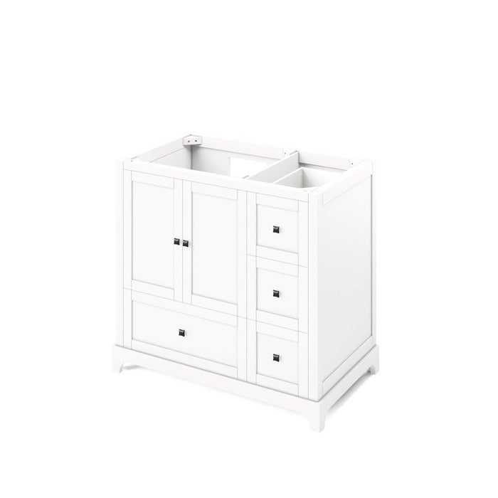 Jeffrey Alexander 36" White Addington Vanity, left offset, Steel Grey Cultured Marble Vanity Top, undermount rectangle bowl