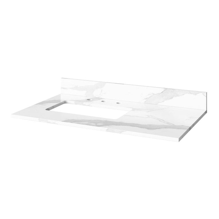 Jeffrey Alexander 36" Hale Blue Cade Vanity, left offset, Calacatta Vienna Quartz Vanity Top, undermount rectangle bowl