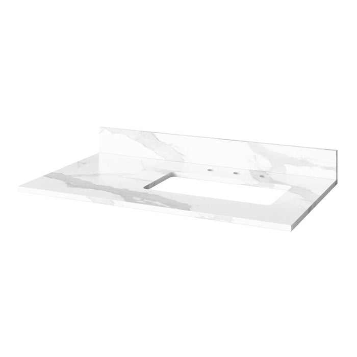 Jeffrey Alexander 36" White Astoria Vanity, right offset, Calacatta Vienna Quartz Vanity Top, undermount rectangle bowl