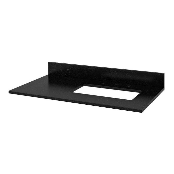 Jeffrey Alexander 36" White Astoria Vanity, right offset, Black Granite Vanity Top, undermount rectangle bowl