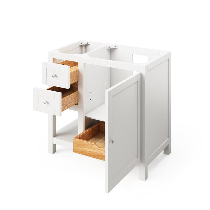 Jeffrey Alexander 36" White Astoria Vanity, right offset, Calacatta Vienna Quartz Vanity Top, undermount rectangle bowl