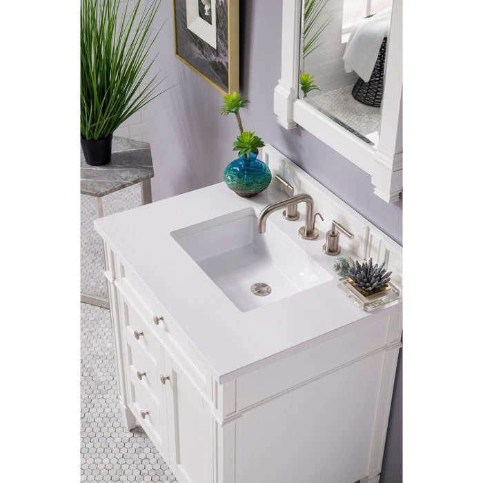 James Martin Vanities Brittany 30" Single Vanity, Bright White w/ 3 CM Top