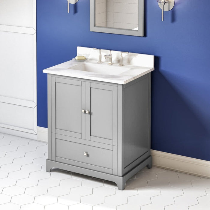 Jeffrey Alexander 30" Grey Addington Vanity, Calacatta Vienna Quartz Vanity Top, undermount rectangle bowl