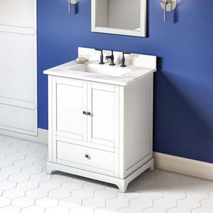 Jeffrey Alexander 30" White Addington Vanity, Calacatta Vienna Quartz Vanity Top, undermount rectangle bowl