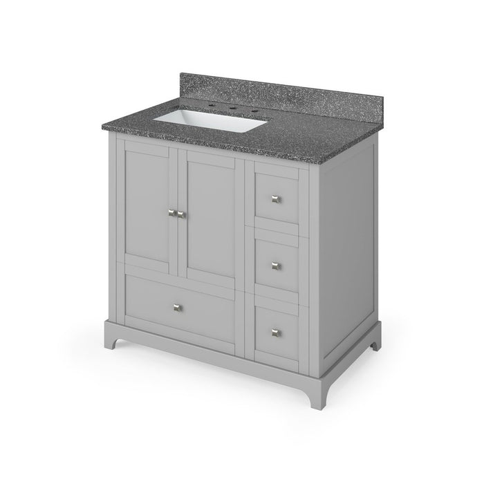 Jeffrey Alexander 36" Grey Addington Vanity, left offset, Boulder Vanity Cultured Marble Vanity Top, undermount rectangle bowl