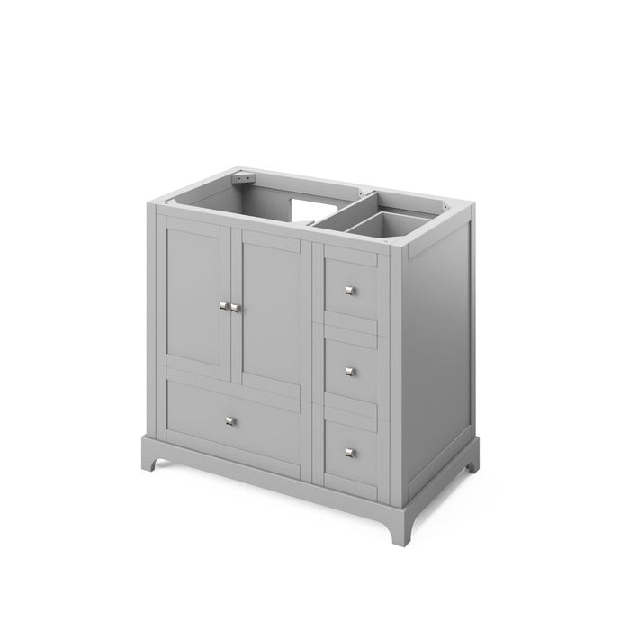 Jeffrey Alexander 36" Grey Addington Vanity, left offset, Boulder Vanity Cultured Marble Vanity Top, undermount rectangle bowl