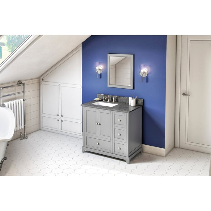 Jeffrey Alexander 36" Grey Addington Vanity, left offset, Boulder Vanity Cultured Marble Vanity Top, undermount rectangle bowl