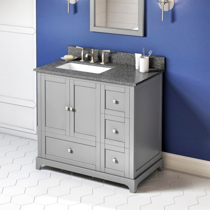 Jeffrey Alexander 36" Grey Addington Vanity, left offset, Boulder Vanity Cultured Marble Vanity Top, undermount rectangle bowl