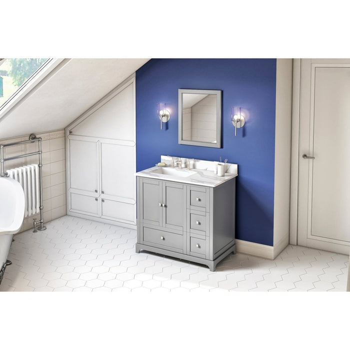 Jeffrey Alexander 36" Grey Addington Vanity, left offset, Calacatta Vienna Quartz Vanity Top, undermount rectangle bowl