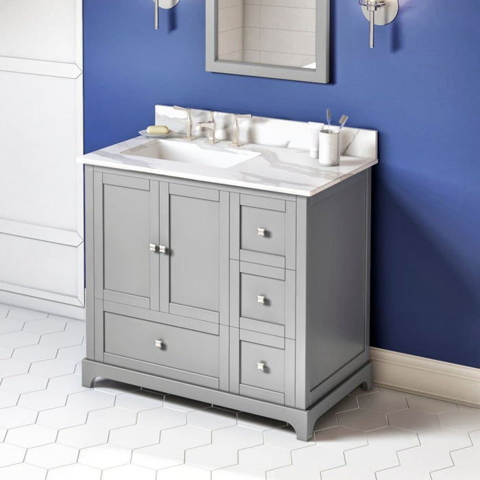 Jeffrey Alexander 36" Grey Addington Vanity, left offset, Calacatta Vienna Quartz Vanity Top, undermount rectangle bowl