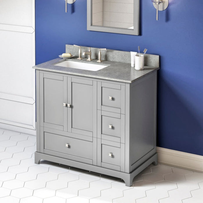 Jeffrey Alexander 36" Grey Addington Vanity, left offset, Steel Grey Cultured Marble Vanity Top, undermount rectangle bowl