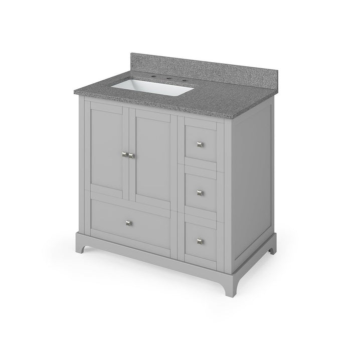 Jeffrey Alexander 36" Grey Addington Vanity, left offset, Steel Grey Cultured Marble Vanity Top, undermount rectangle bowl