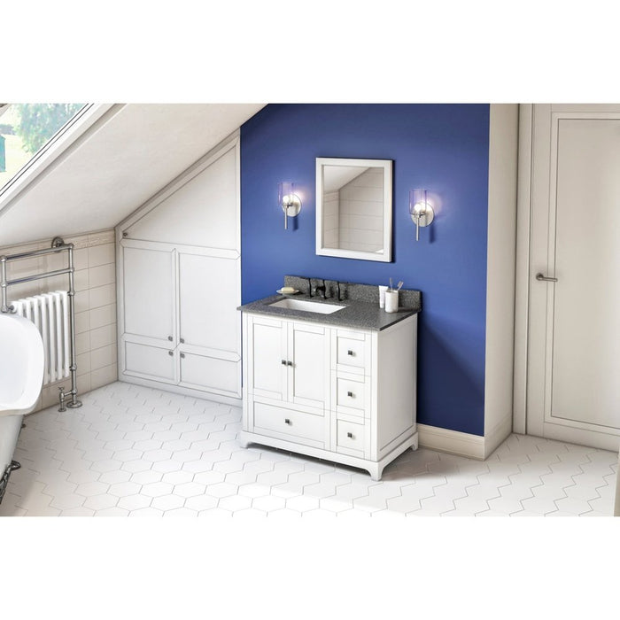 Jeffrey Alexander 36" White Addington Vanity, left offset, Boulder Vanity Cultured Marble Vanity Top, undermount rectangle bowl