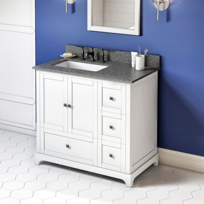 Jeffrey Alexander 36" White Addington Vanity, left offset, Boulder Vanity Cultured Marble Vanity Top, undermount rectangle bowl