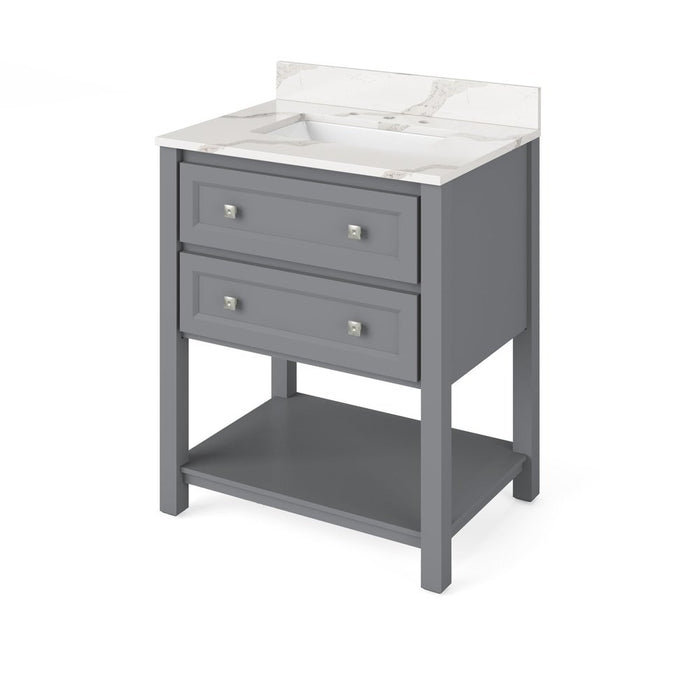 Jeffrey Alexander 30" Grey Adler Vanity, Calacatta Vienna Quartz Vanity Top, undermount rectangle bowl