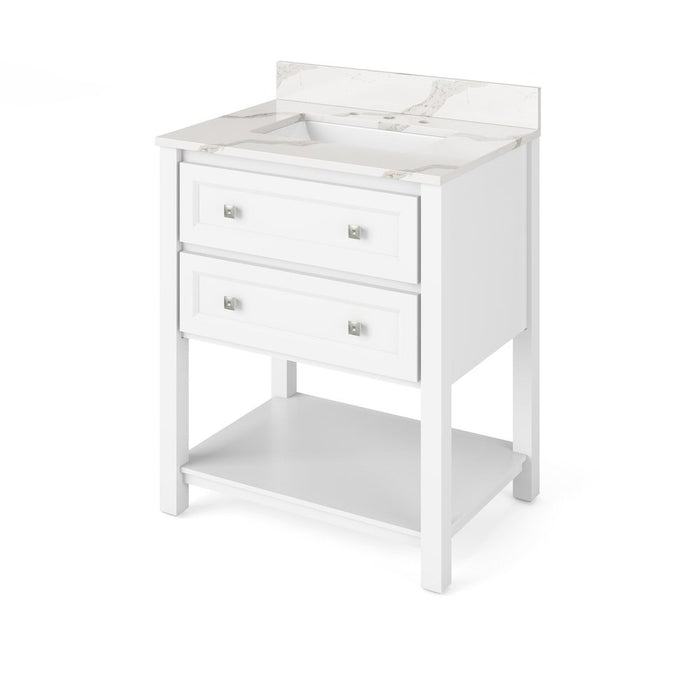 Jeffrey Alexander 30" White Adler Vanity, Calacatta Vienna Quartz Vanity Top, undermount rectangle bowl