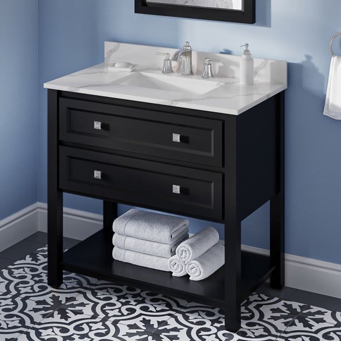 Jeffrey Alexander 36" Black Adler Vanity, Calacatta Vienna Quartz Vanity Top, undermount rectangle bowl