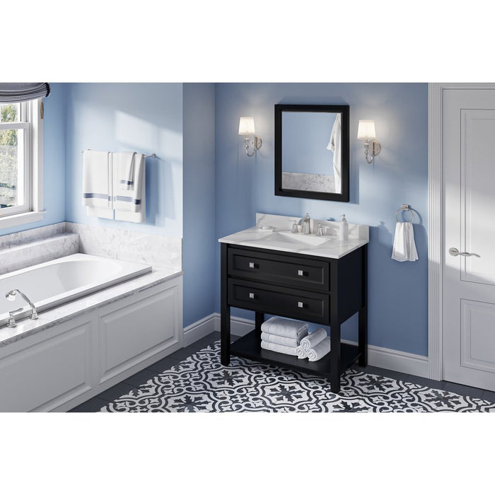 Jeffrey Alexander 36" Black Adler Vanity, Calacatta Vienna Quartz Vanity Top, undermount rectangle bowl