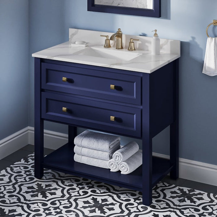 Jeffrey Alexander 36" Hale Blue Adler Vanity, Calacatta Vienna Quartz Vanity Top, undermount rectangle bowl