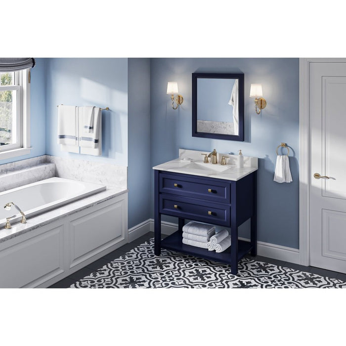 Jeffrey Alexander 36" Hale Blue Adler Vanity, Calacatta Vienna Quartz Vanity Top, undermount rectangle bowl