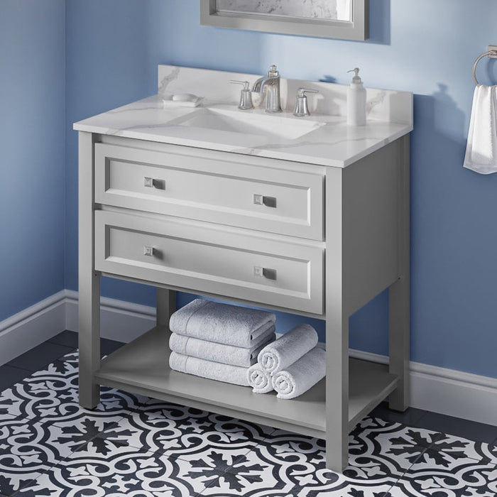 Jeffrey Alexander 36" Grey Adler Vanity, Calacatta Vienna Quartz Vanity Top, undermount rectangle bowl